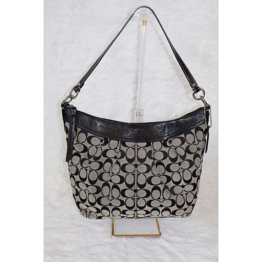 Coach Ashley Hippie Hobo Bag F13744 Signature Cs Logo With Black Leather Trim